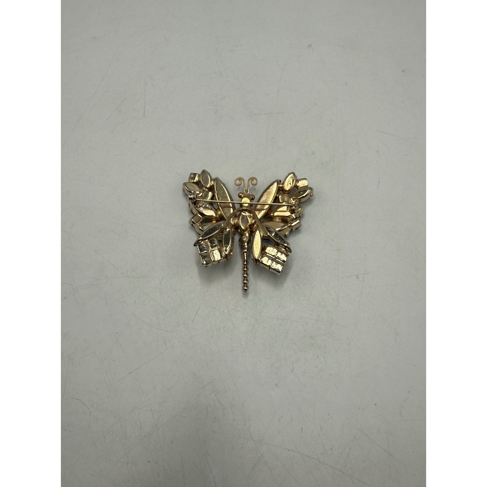 Vintage Multi Color Rhinestone Butterfly Brooch Gold Tone Insect Pin 2 Inch - Picture 2 of 4